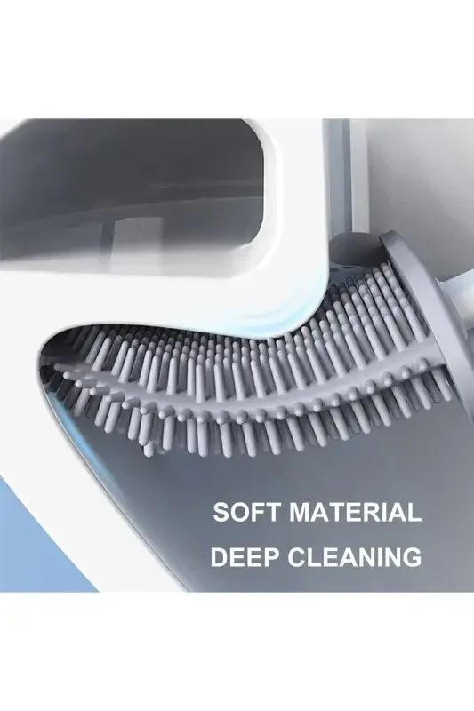 Beyaz Renk Silikon Banyo Tuvalet Klozet Temizleme Fırçası Ve Tutucu Set - 6
