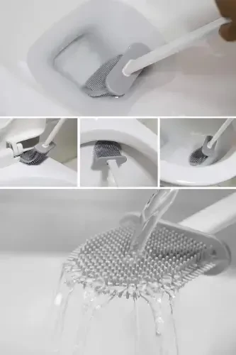 Beyaz Renk Silikon Banyo Tuvalet Klozet Temizleme Fırçası Ve Tutucu Wc Klozet Fırçası - FASEB (1)