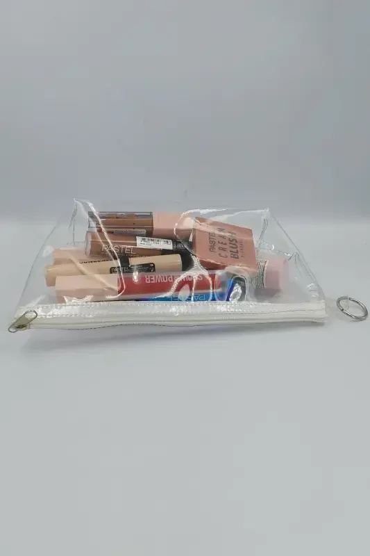 Beyaz, Şeffaf Üçgen Makyaj Çantası-Beyaz_Şeffaf - 2