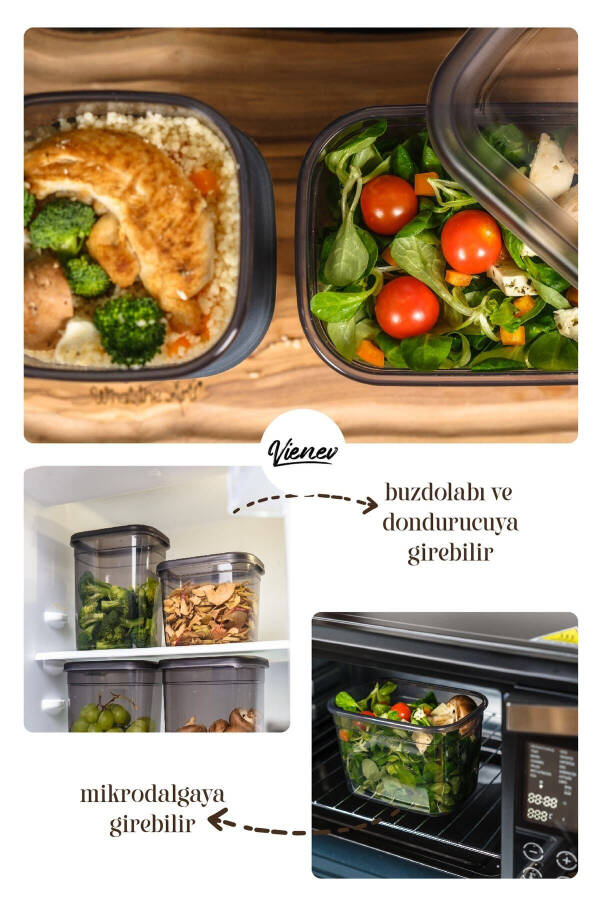 Beyaz Serigrafi Etiketli 10lu Peggy Dikdörtgen Saklama Kabı Seti 5x(1500-1150 Ml) Antrasit - 3