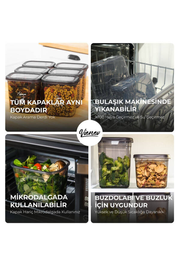 Beyaz Serigrafi Etiketli 10lu Peggy Dikdörtgen Saklama Kabı Seti 5x(1500-1150 Ml) Antrasit - 7