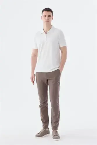 Beyaz Slim Fit Apaş Yaka T-Shirt - 1