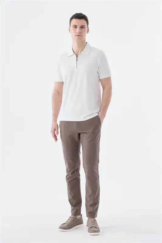 Beyaz Slim Fit Apaş Yaka T-Shirt - 1