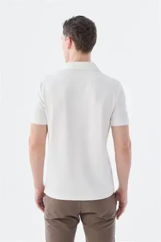 Beyaz Slim Fit Apaş Yaka T-Shirt - 5