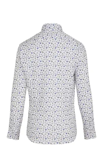 Beyaz Slim Fit Baskılı 100% Pamuk Düğmeli Yaka Uzun Kollu Casual Gömlek-Beyaz B. - HATEMOĞLU (1)