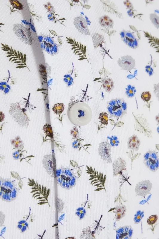 Beyaz Slim Fit Baskılı 100% Pamuk Düğmeli Yaka Uzun Kollu Casual Gömlek-Beyaz B. - 3