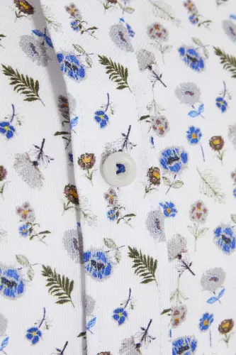 Beyaz Slim Fit Baskılı 100% Pamuk Düğmeli Yaka Uzun Kollu Casual Gömlek-Beyaz B. - 3