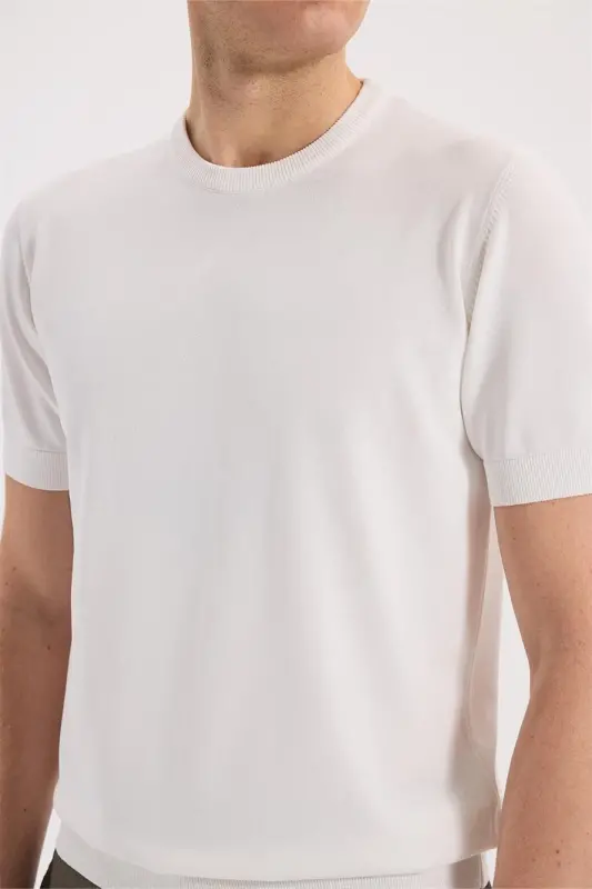 Beyaz Slim Fit Bisiklet Yaka Rayon T-Shirt - 3