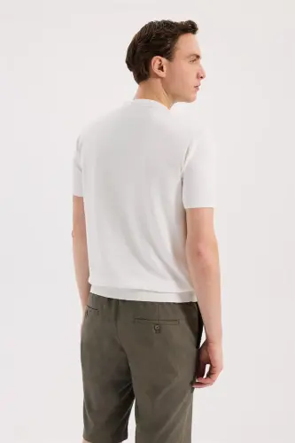 Beyaz Slim Fit Bisiklet Yaka Rayon T-Shirt - 4