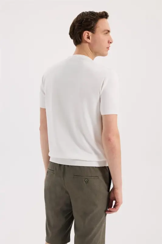 Beyaz Slim Fit Bisiklet Yaka Rayon T-Shirt - 4