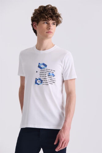 Beyaz Slim Fit Bisiklet Yaka T-Shirt - Modazone
