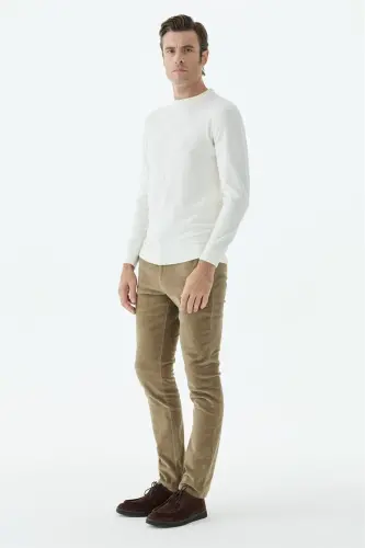 Beyaz Slim Fit Desenli Bisiklet Yaka Triko - 3