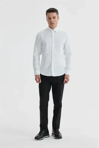 Beyaz Slim Fit Desenli pamuklu Gömlek - JAKAMEN (1)