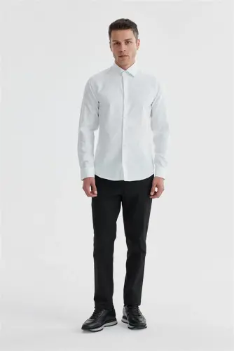 Beyaz Slim Fit Desenli pamuklu Gömlek - 1