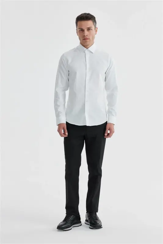 Beyaz Slim Fit Desenli pamuklu Gömlek - 1