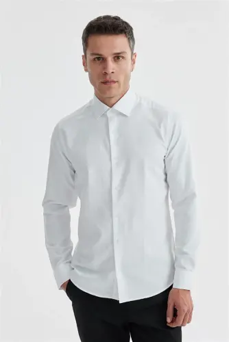 Beyaz Slim Fit Desenli pamuklu Gömlek - 2