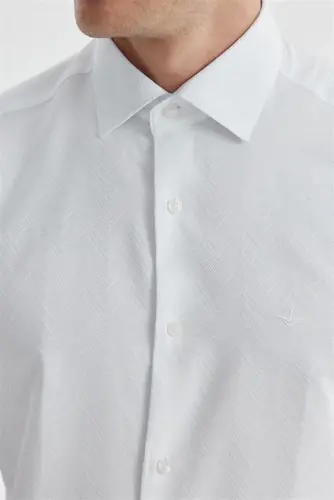 Beyaz Slim Fit Desenli pamuklu Gömlek - 3