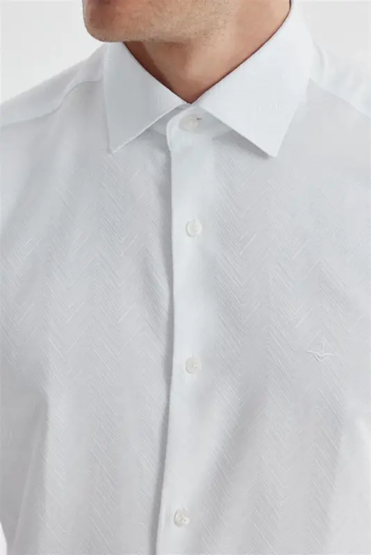 Beyaz Slim Fit Desenli pamuklu Gömlek - 3