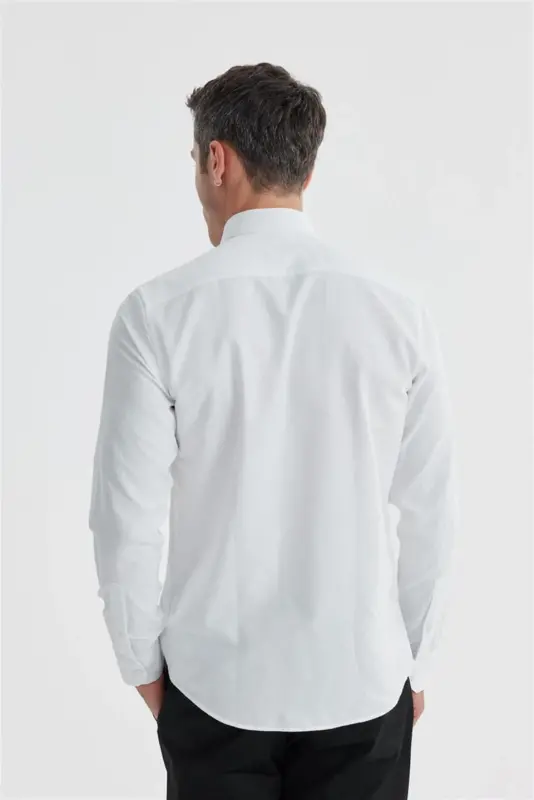 Beyaz Slim Fit Desenli pamuklu Gömlek - 4