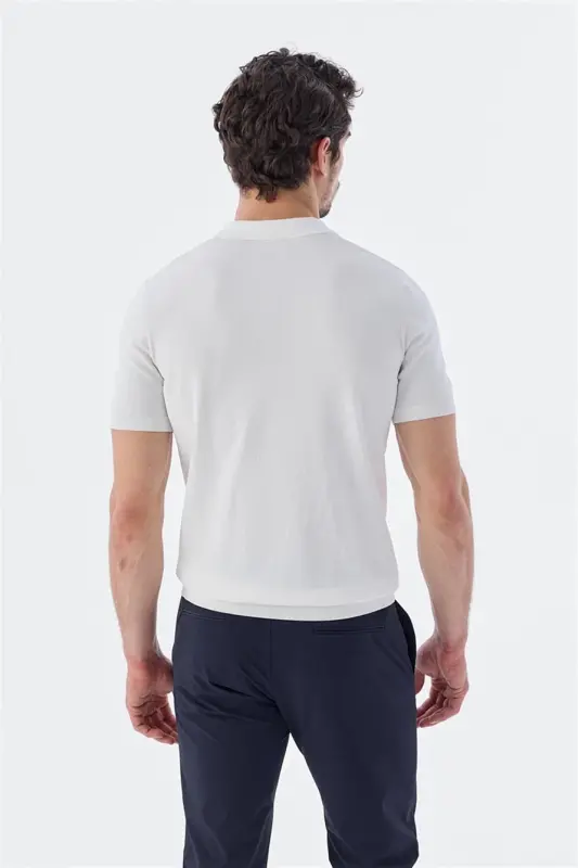 Beyaz Slim Fit Desenli Polo Yaka T-Shirt - 4