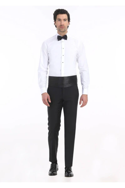 Beyaz Düz Slim Fit Duble Manşet Klasik Yaka Smokin Gömlek - Ramsey (1)