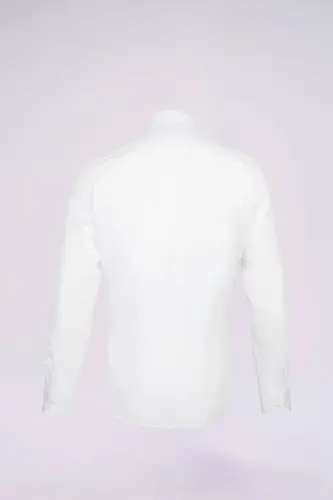 Beyaz Slim Fit Düz Slim Yaka Pamuklu Uzun Kollu Spor Gömlek - Beyaz - 2