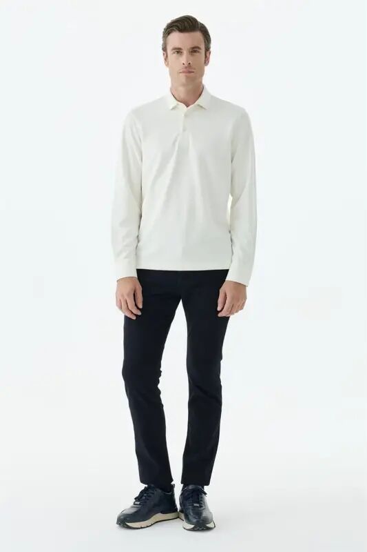 Beyaz Slim Fit Fermuarlı Polo Yaka Sweatshirt - Jakamen