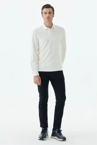 Beyaz Slim Fit Fermuarlı Polo Yaka Sweatshirt - Jakamen (1)