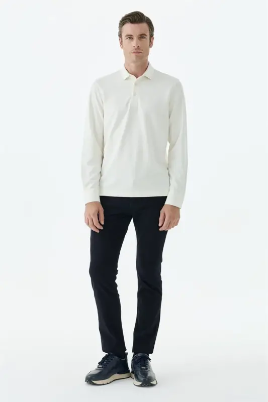 Beyaz Slim Fit Fermuarlı Polo Yaka Sweatshirt - 1