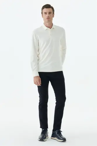 Beyaz Slim Fit Fermuarlı Polo Yaka Sweatshirt - Jakamen (1)