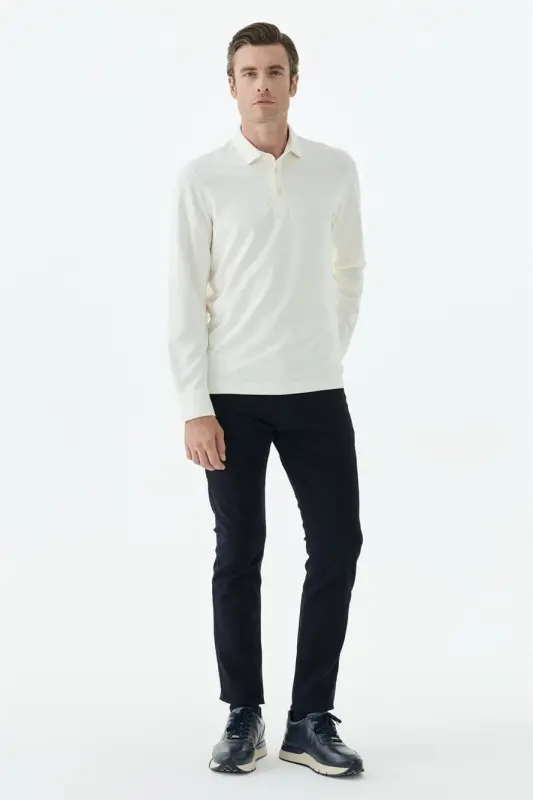 Beyaz Slim Fit Fermuarlı Polo Yaka Sweatshirt - 2