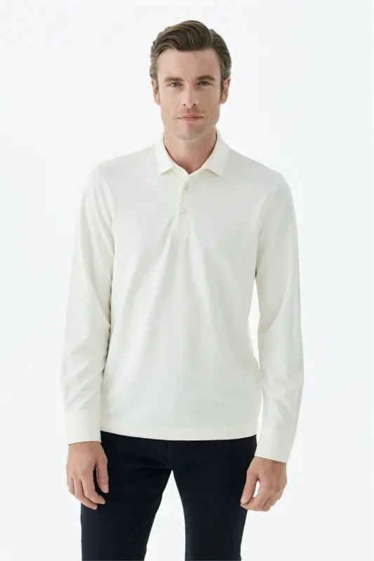 Beyaz Slim Fit Fermuarlı Polo Yaka Sweatshirt - 3