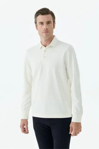 Beyaz Slim Fit Fermuarlı Polo Yaka Sweatshirt - 4