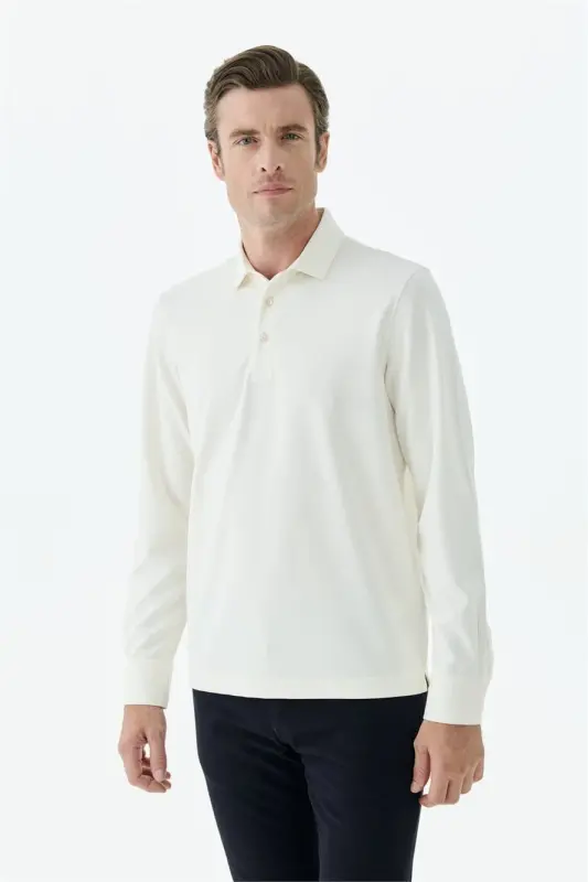 Beyaz Slim Fit Fermuarlı Polo Yaka Sweatshirt - 4