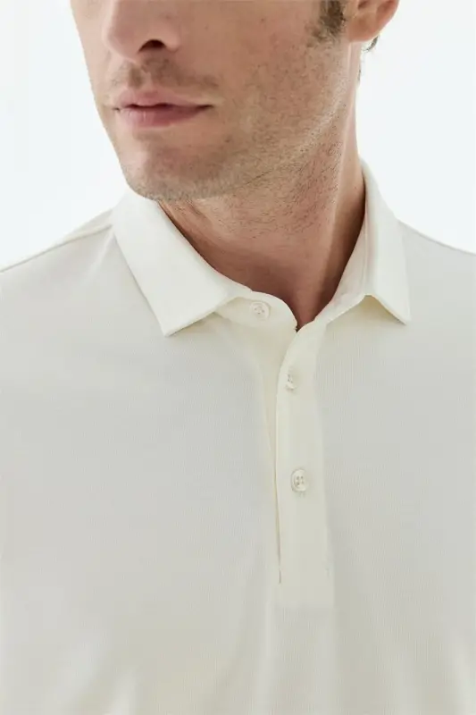 Beyaz Slim Fit Fermuarlı Polo Yaka Sweatshirt - 5