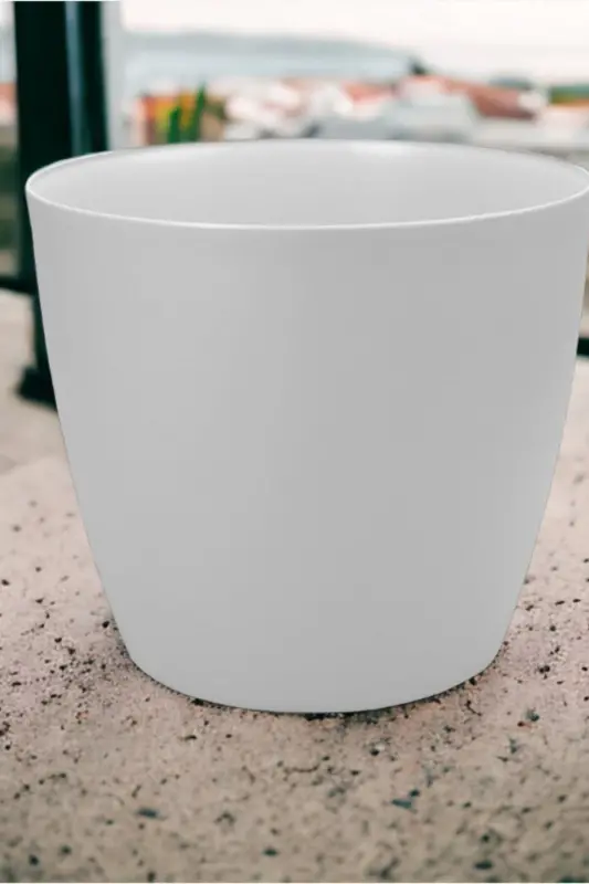 Beyaz Tekerlekli Saksı 48 Litre Büyük Saksı Geniş Hacimli Tekerlekli Saksı Beyaz 45x40 Cm-Beyaz - 4