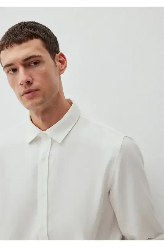 Beyaz Tencel TM Lyocell Gömlek Regular Fit / Normal Kesim 0210818-70057-Beyaz - Mavi