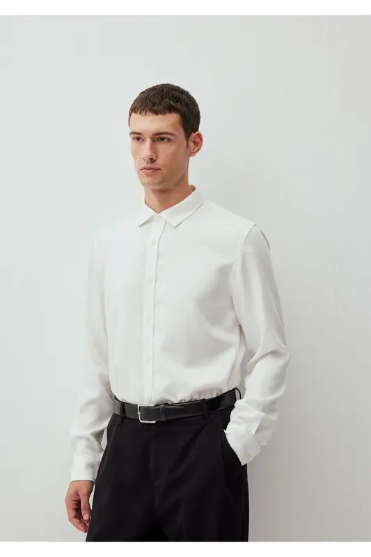 Beyaz Tencel TM Lyocell Gömlek Regular Fit / Normal Kesim 0210818-70057 - Beyaz-70057 - 2
