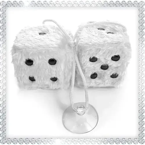 White Fuzzy Dice Car Accessories - Plush Cute Car Accessories for Interior - Plush Rear View Mirror Hanging Ornament Decorations - Retro Y2K McBling 2000s Aesthetic Girly Decor - White and Black - 7