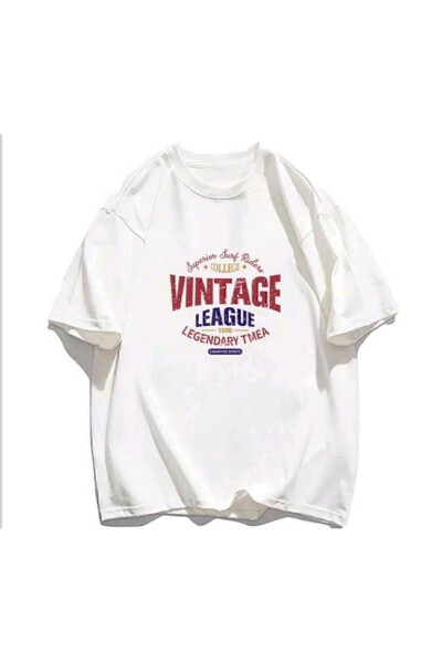 Beyaz Vintage Baskılı T-shirt - 5