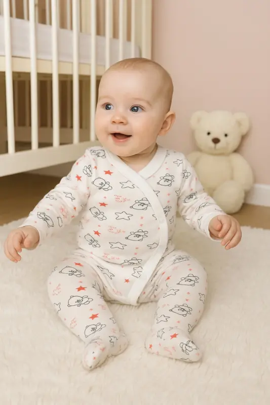 Beyaz Yıldız kuravaze 2li Bebek Zıbın Takım-Beyazkuruvaze - ANNE DOKUNUŞU GIBI KUZUM BEBE