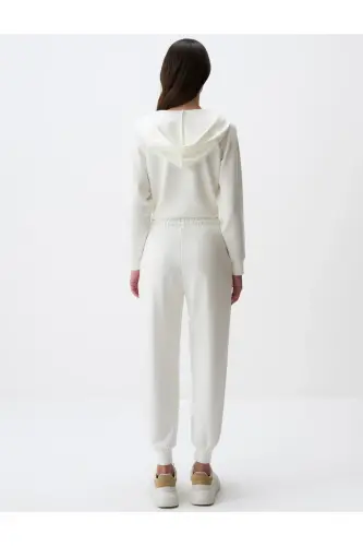 Beyaz Yüksek Bel Dar Paça Cepli Jogger Pantolon-Beyaz - 6
