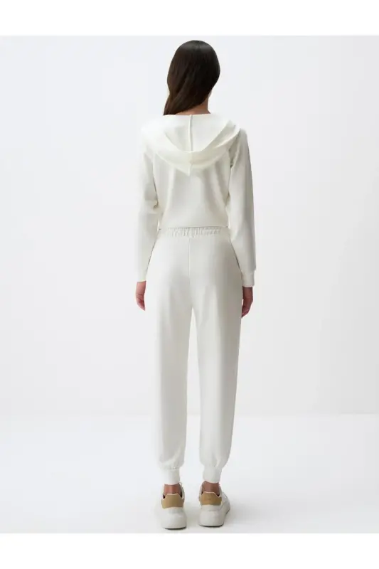 Beyaz Yüksek Bel Dar Paça Cepli Jogger Pantolon-Beyaz - 6