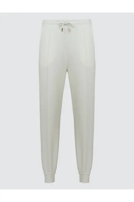 Beyaz Yüksek Bel Dar Paça Cepli Jogger Pantolon-Beyaz - 7