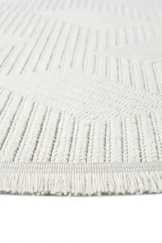 Beyaz Yumuşak Dokulu Daire Halı Kilim Salon Mutfak Koridor Yolluk Dokuma Makine Halısı 001 DAİRE-Beyaz 3 - 3