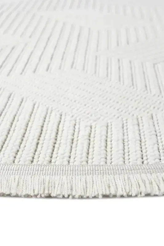 Beyaz Yumuşak Dokulu Daire Halı Kilim Salon Mutfak Koridor Yolluk Dokuma Makine Halısı 001 DAİRE-Beyaz 3 - 3