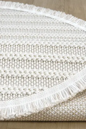 Beyaz Yumuşak Dokulu Daire Halı Kilim Salon Mutfak Koridor Yolluk Dokuma Makine Halısı 004 DAİRE - Beyaz 2 - 4