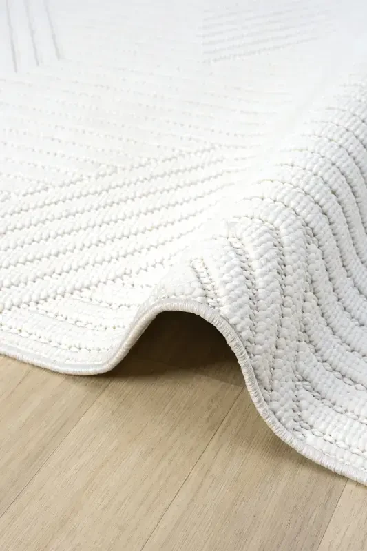 Beyaz Yumuşak Dokulu Halı Kilim Salon Mutfak Koridor Yolluk Dokuma Makine Halısı 001-Beyaz 1 - 3