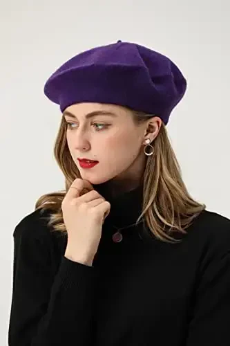 BEYLRZID French Beret-Classic Wool Beret Solid Color Womens Beret Cap Hat - 3