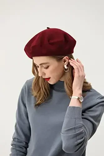 BEYLRZID French Beret-Classic Wool Beret Solid Color Womens Beret Cap Hat - 4